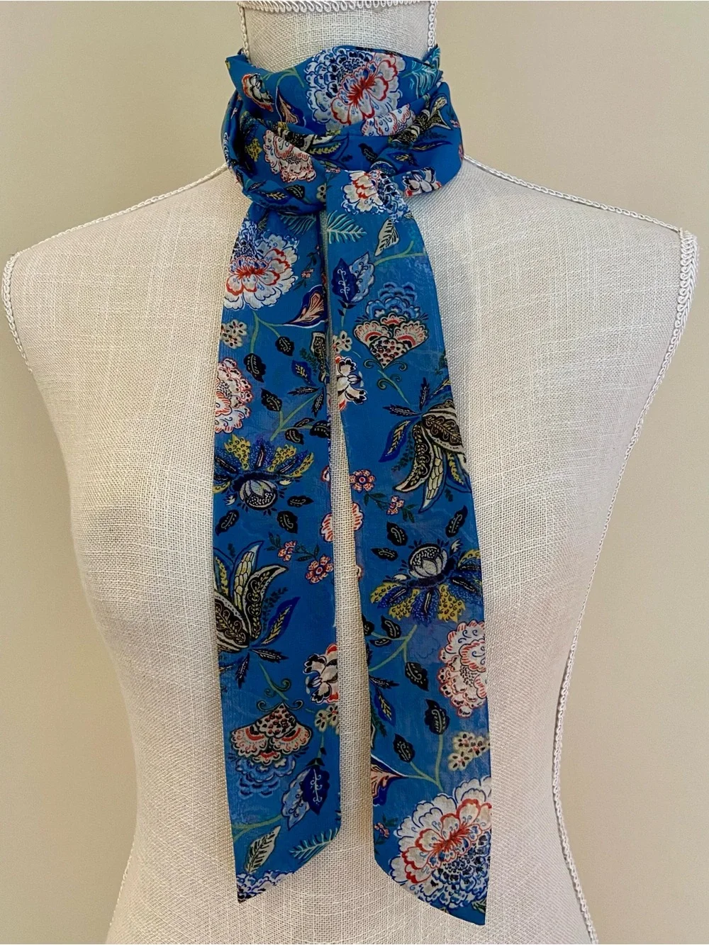 Silk Floral Blue Long Skinny Scarf Free People Virginia Pony Scarf Style